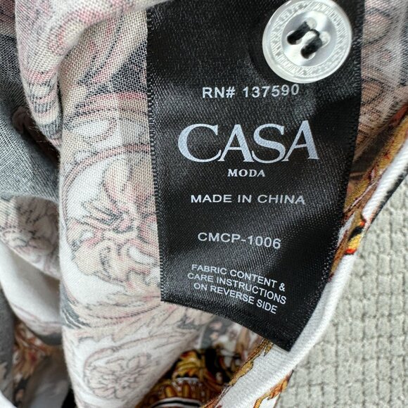 Casa Moda Couture Woven Camp Shirt Mens Size M Black White Button Down - Picture 10 of 11